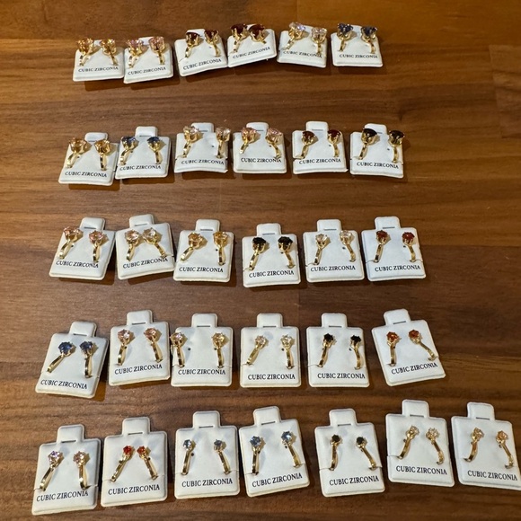 Elegant Gold and Silver Cubic Zirconia Clip On Earrings Set - 31 pairs - Picture 1 of 3